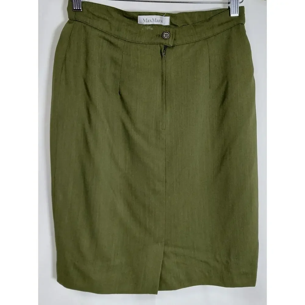 MaxMara Wool Blend Made in Italy Green Pencil Knee Length Skirt Women Size 8